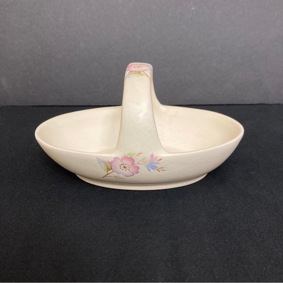 Vtg Aldridge Pottery Co Floral Dish w/ Handle England Cottage - Picture 3 of 7